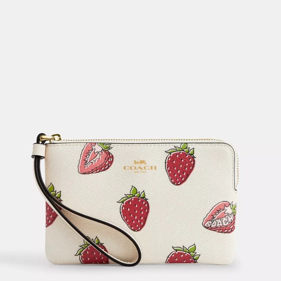 NWT Coach Corner Zip Wristlet With Strawberry Print🍓 - Picture 1 of 8